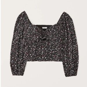 Abercrombie & Fitch Black Dot Cinched Front Cut Out Long Sleeve Top Small